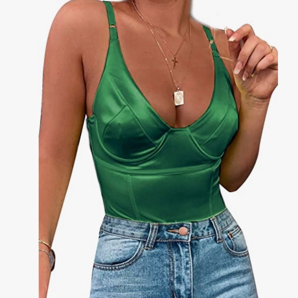 Green shiny bodysuit